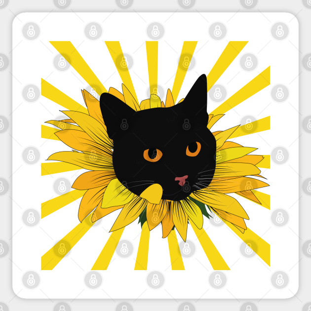 Cat in a sunflower Cat In A Sunflower Sticker TeePublic